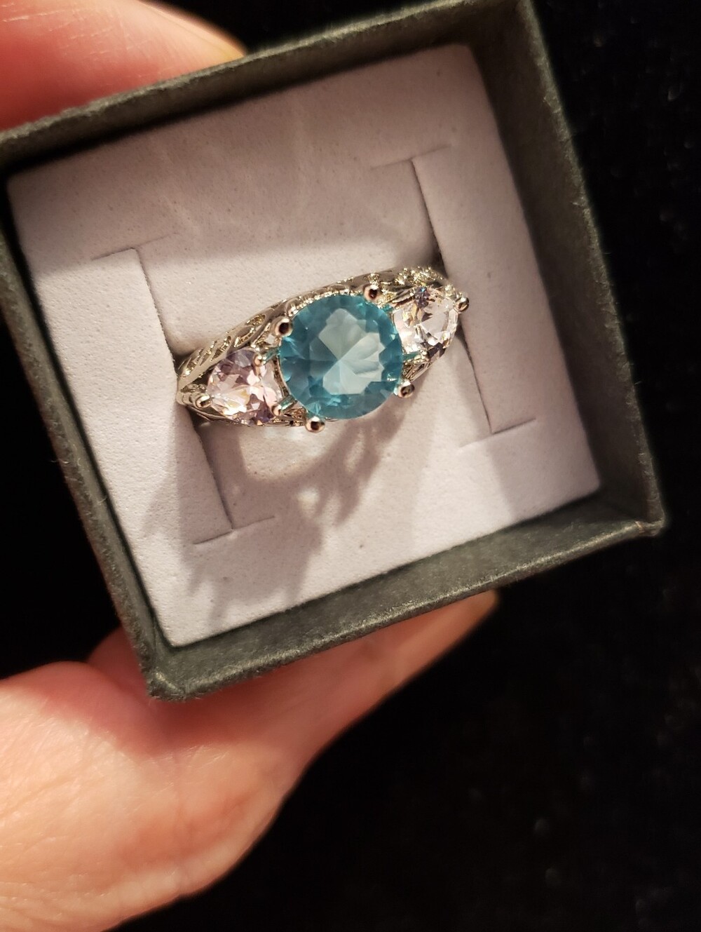 NEW AQUAMARINE STERLING Silver Ring, Size 6, Art Deco Style, Round-cut Beauty - Picture 5 of 8